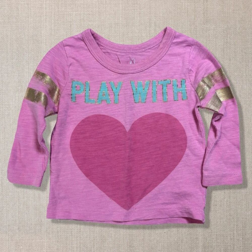 PEEK Little Peanut 3-6M Play With Heart Pink Metallic Stripe Graphic Tee
